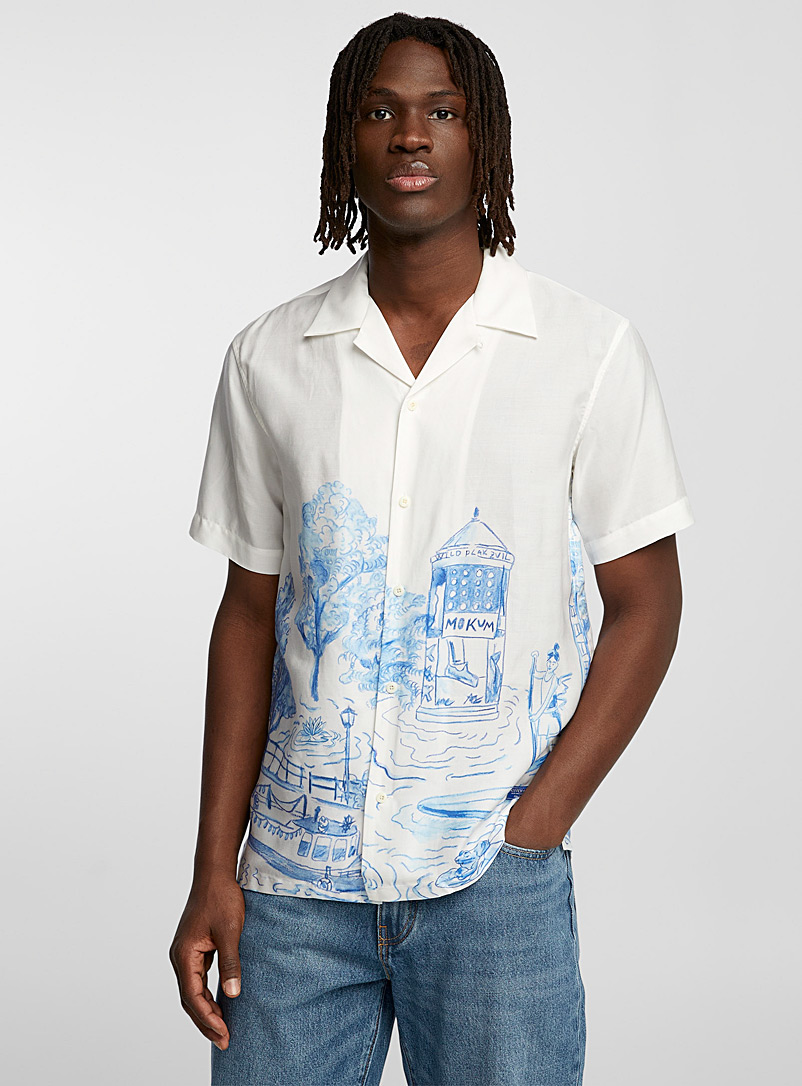 Scotch & Soda Patterned white French Riviera camp shirt for men