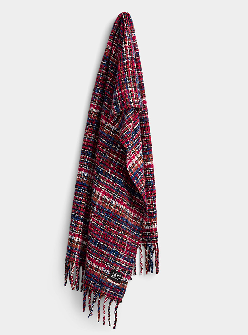 Scotch & Soda Ruby Red Tartan textured scarf for men