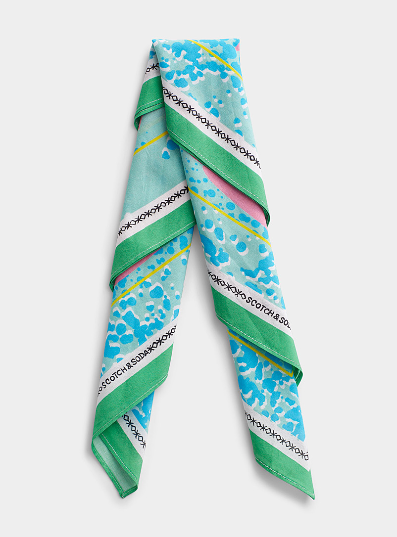 Scotch & Soda Patterned Green Summer mosaic bandana scarf for men