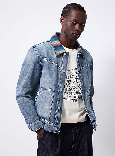 La veste de jean western col color&eacute;