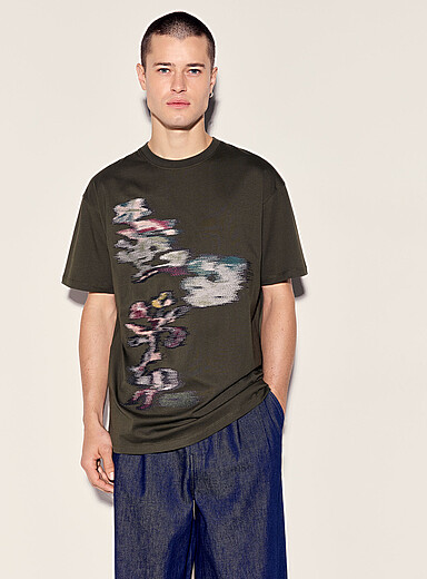 Scotch & Soda: Le t-shirt broderie abstraction  Vert fonc&eacute; - Mousse pour homme