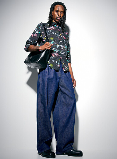 Indigo pleated jean <b>Loose fit</b>