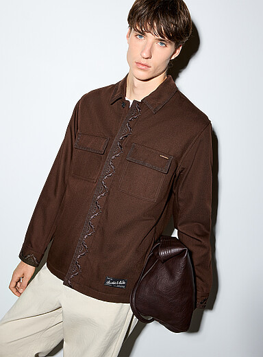 Scotch & Soda Brown Tone-on-tone embroidery overshirt for men