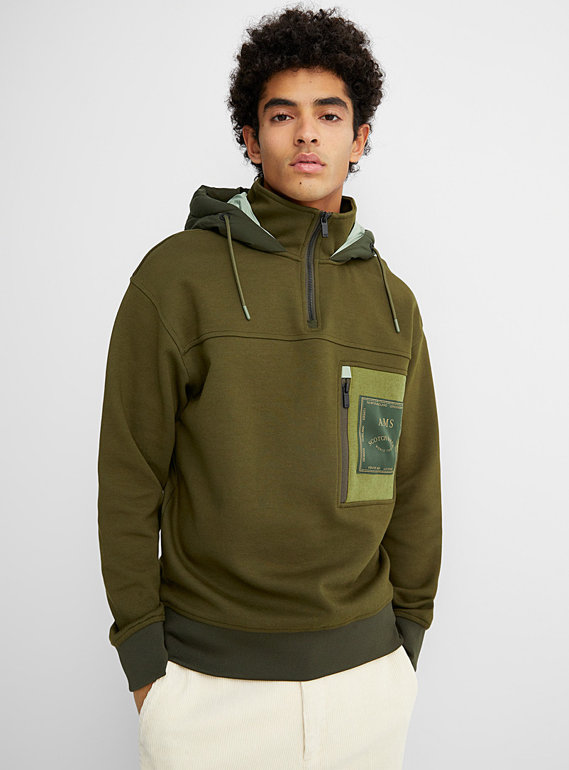 Scotch & Soda Green Quilted hooded sweatshirt for men
