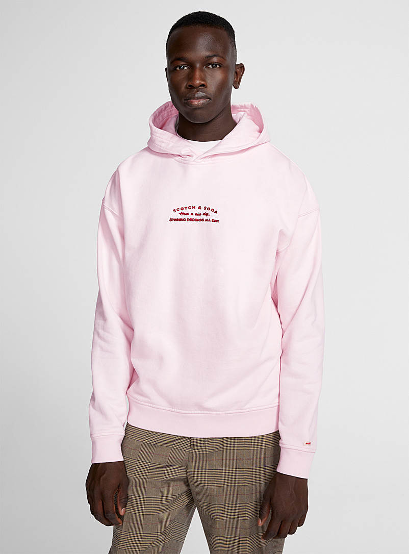 Scotch & Soda Pink Retro record store hooded sweatshirt for men