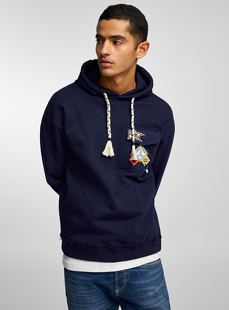 Scotch & Soda Navy/Midnight Blue Nautical hooded sweatshirt for men