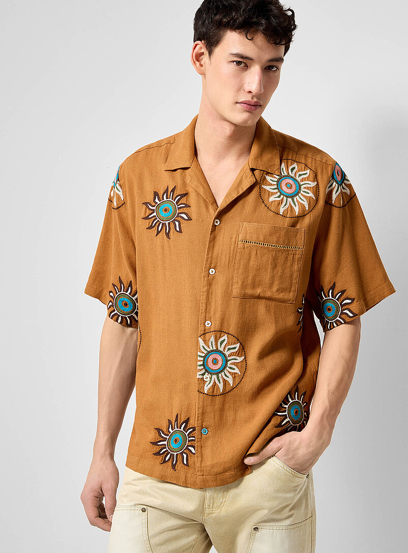 Sun Embroidery Linen Shirt