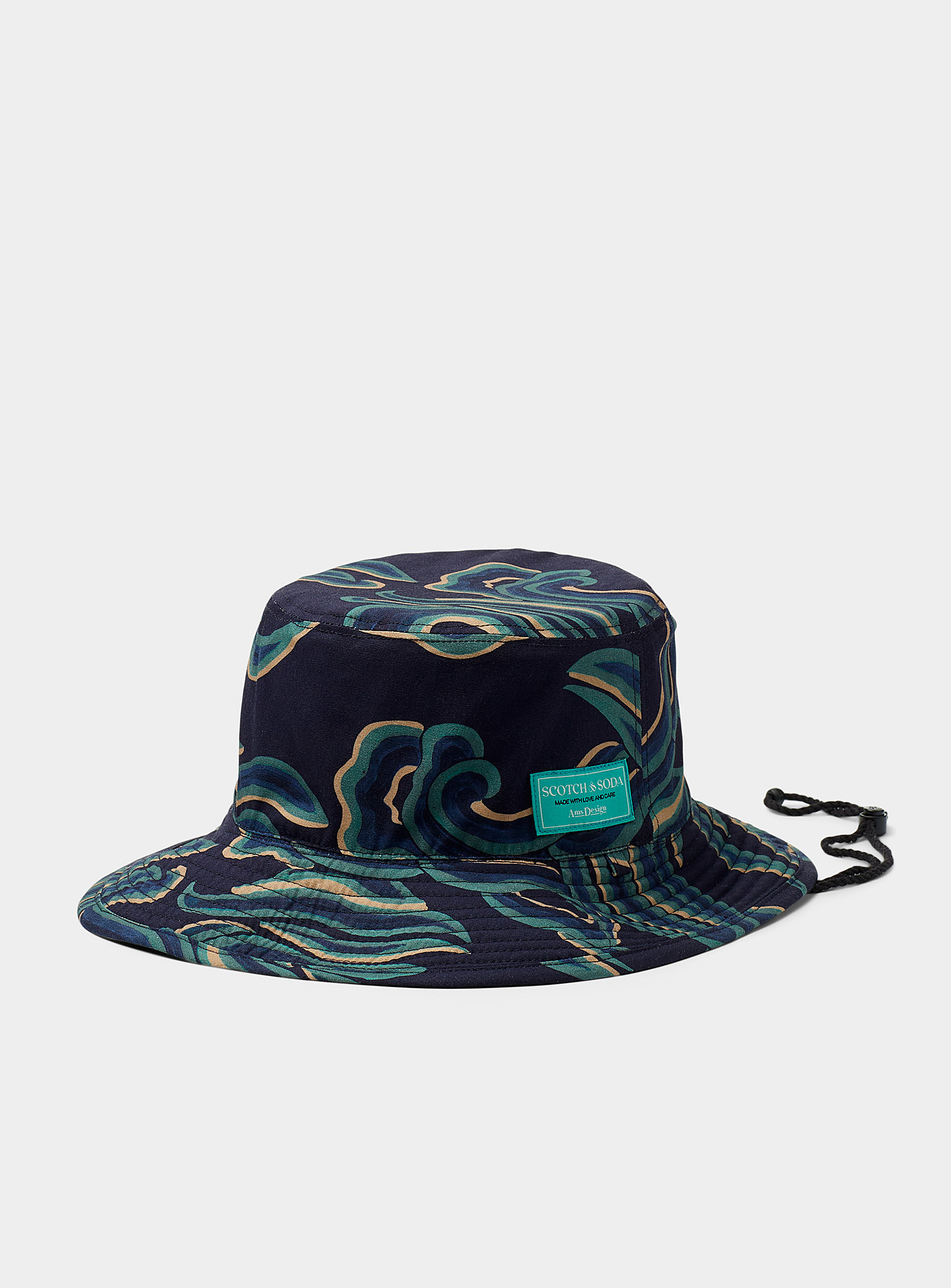Scotch & Soda Reversible Abstract Foliage Bucket Hat In Black
