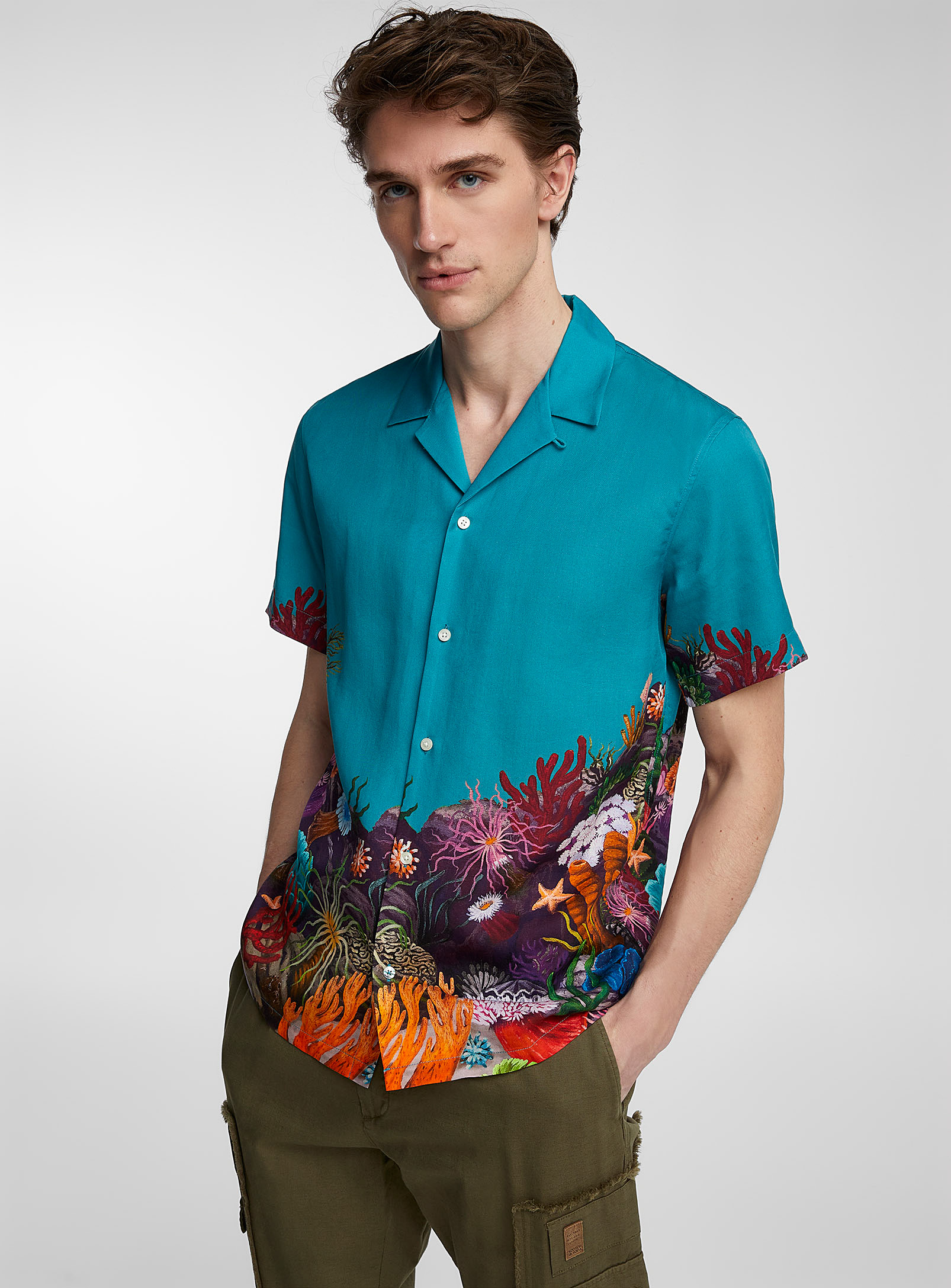 Scotch & Soda Men's Placed Graphic Camp Shirt In Blue
