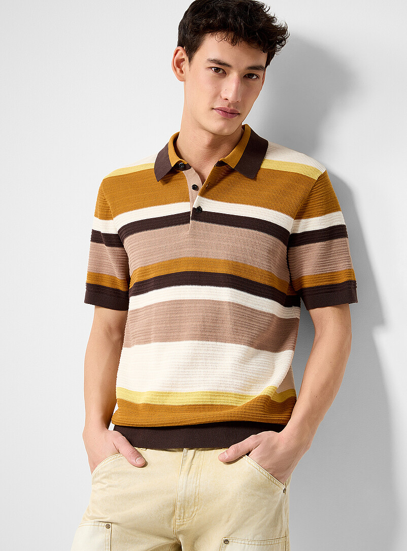 Earthy-Stripe Knit Polo