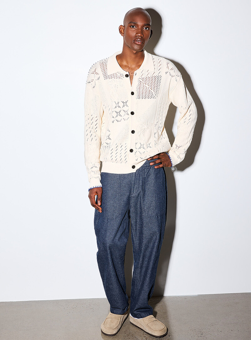 Mosaic knit polo-collar cardigan product image (primary)