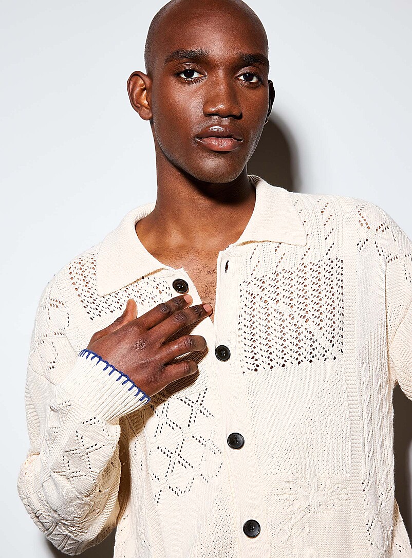Mosaic knit polo-collar cardigan product image 2