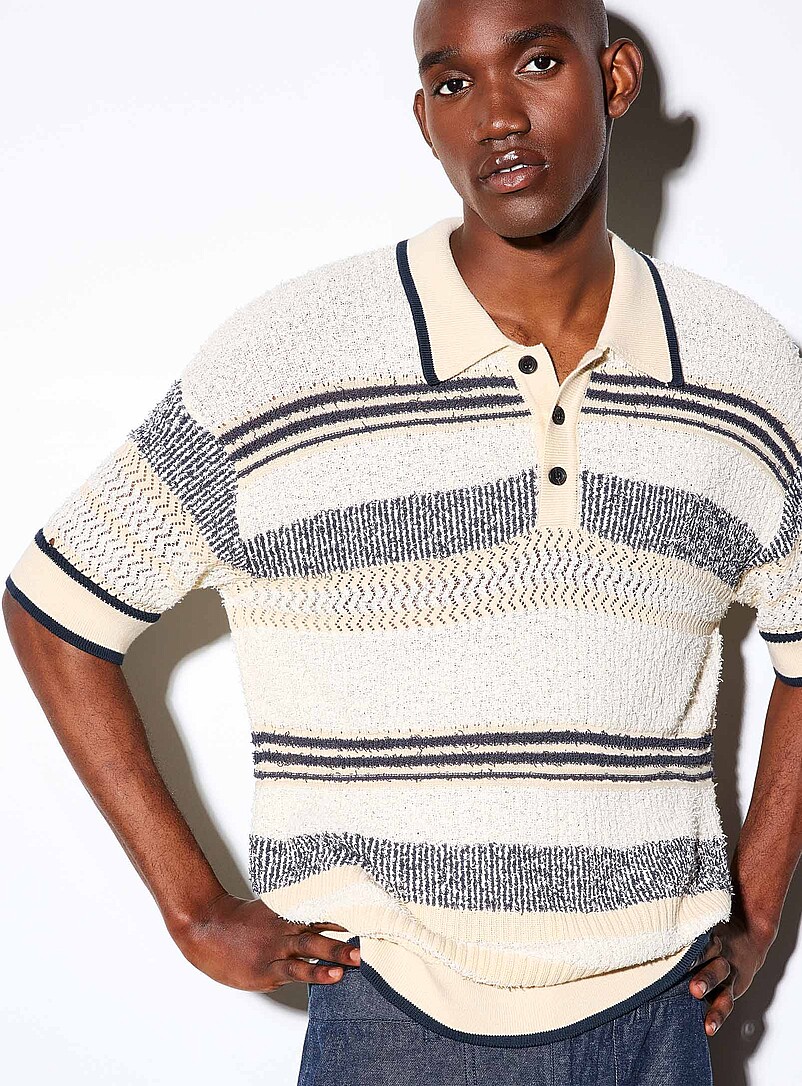 Textured striped knit polo product image (primary)
