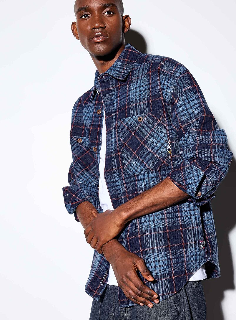 Indigo check overshirt product image (primary)