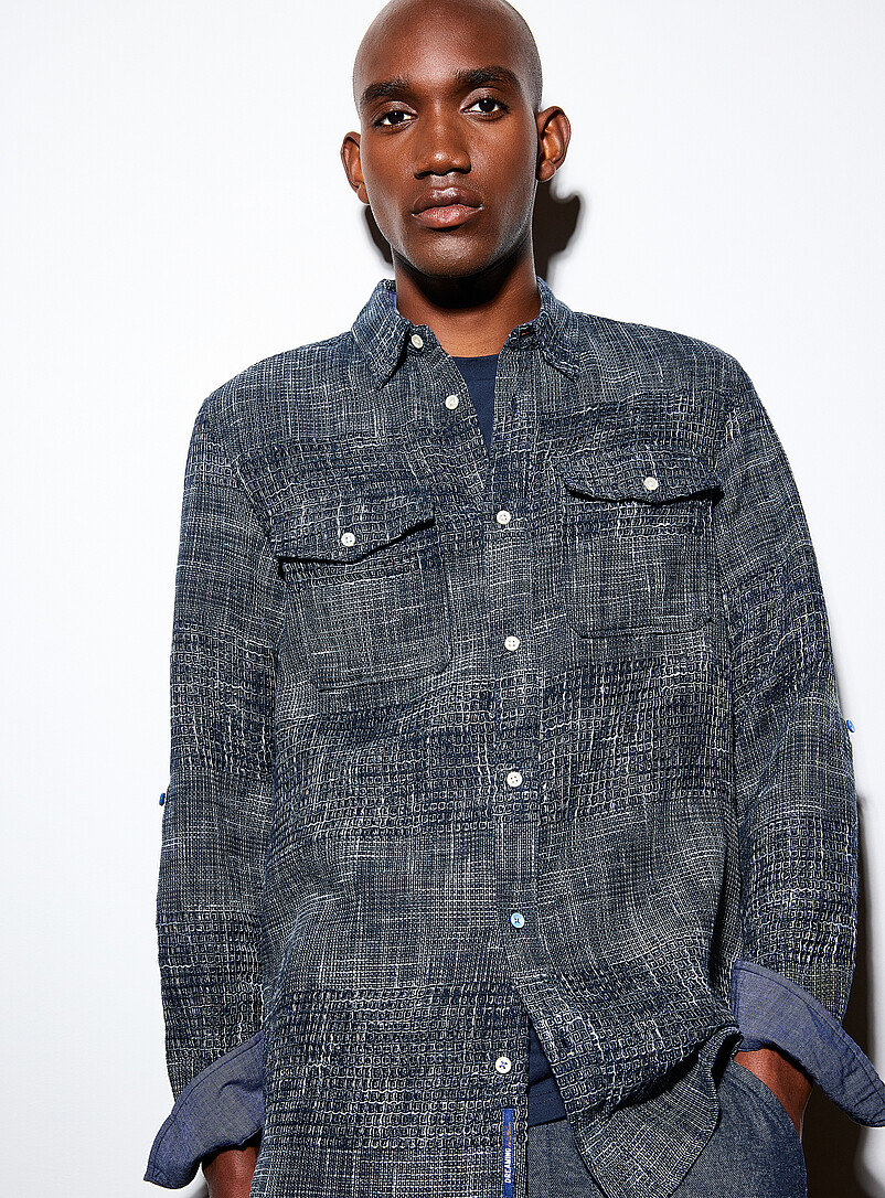 Semi-plain indigo knit shirt Regular fit product image (primary)