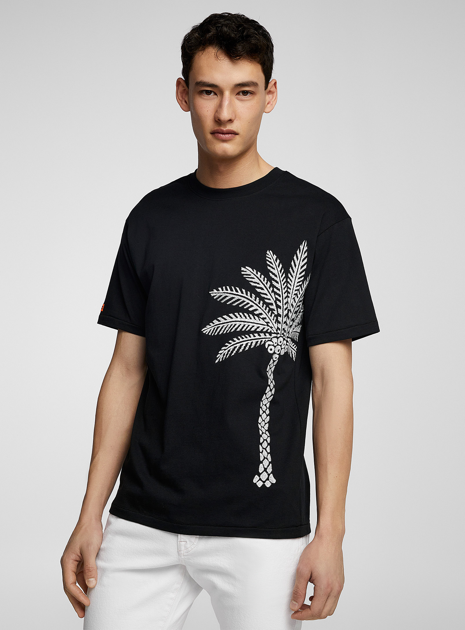 Scotch & Soda Palm Tree Embroidery T-shirt In Black