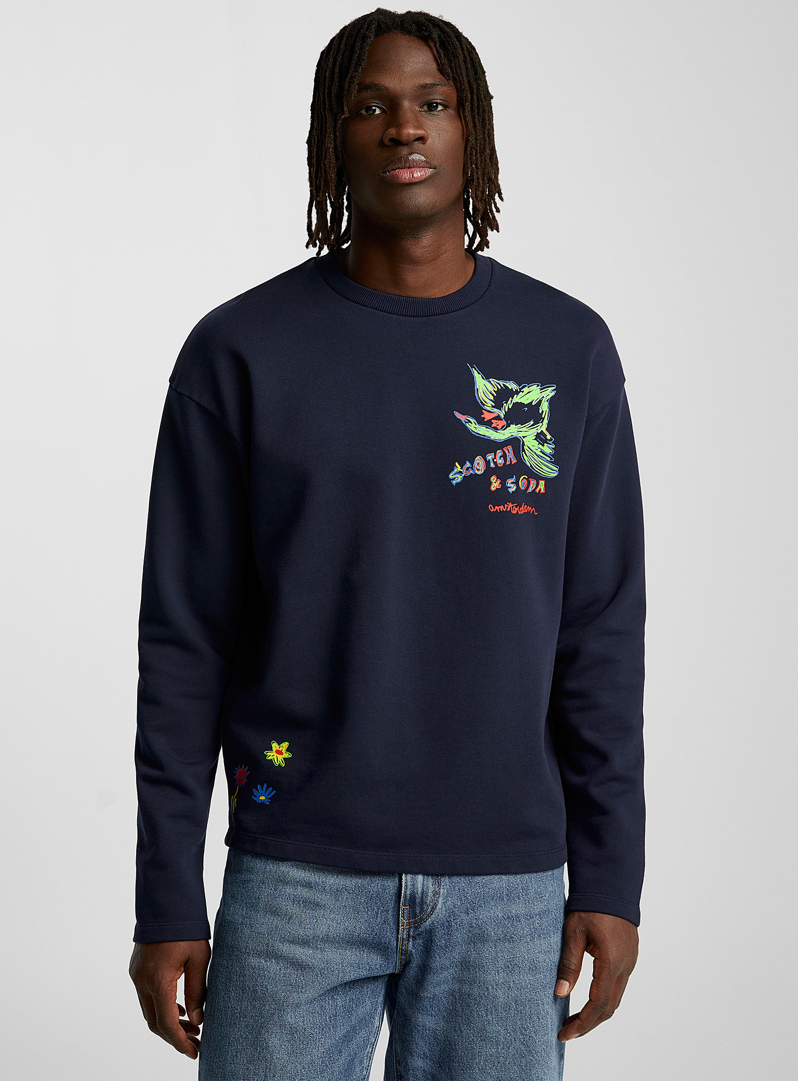 Scotch & Soda Colourful Bird Sweatshirt In Marine Blue