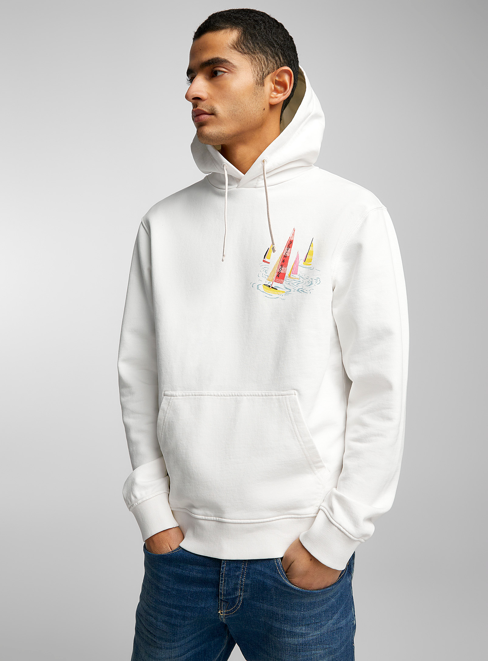 Scotch & Soda Front Back Artwork Pullover Hoodie In Swan