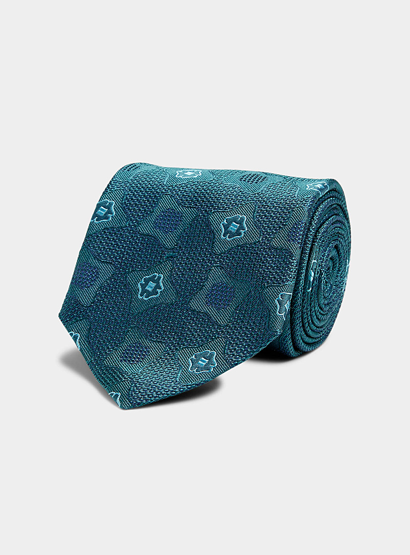 Blick: La cravate turquoise jacquard rétro Bleu pour homme