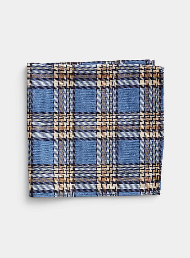 Blick: Le foulard pochette carreaux sable Bleu à motifs pour homme