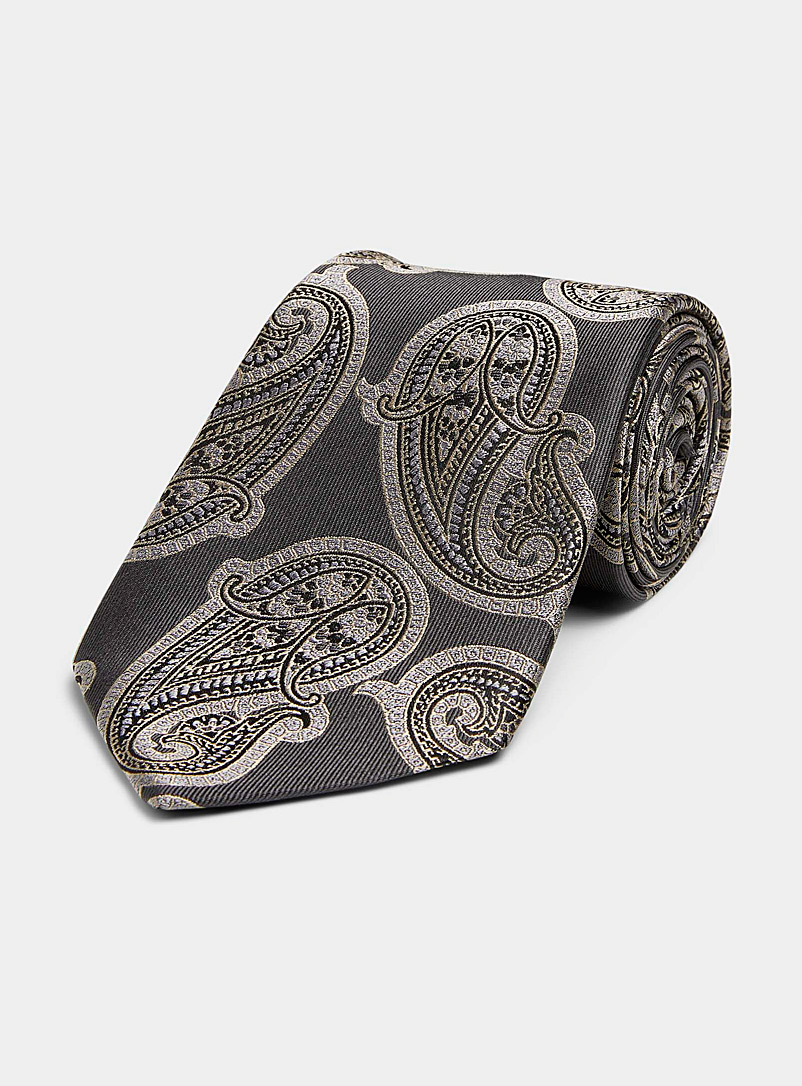 Blick Charcoal Wide taupe paisley tie for men