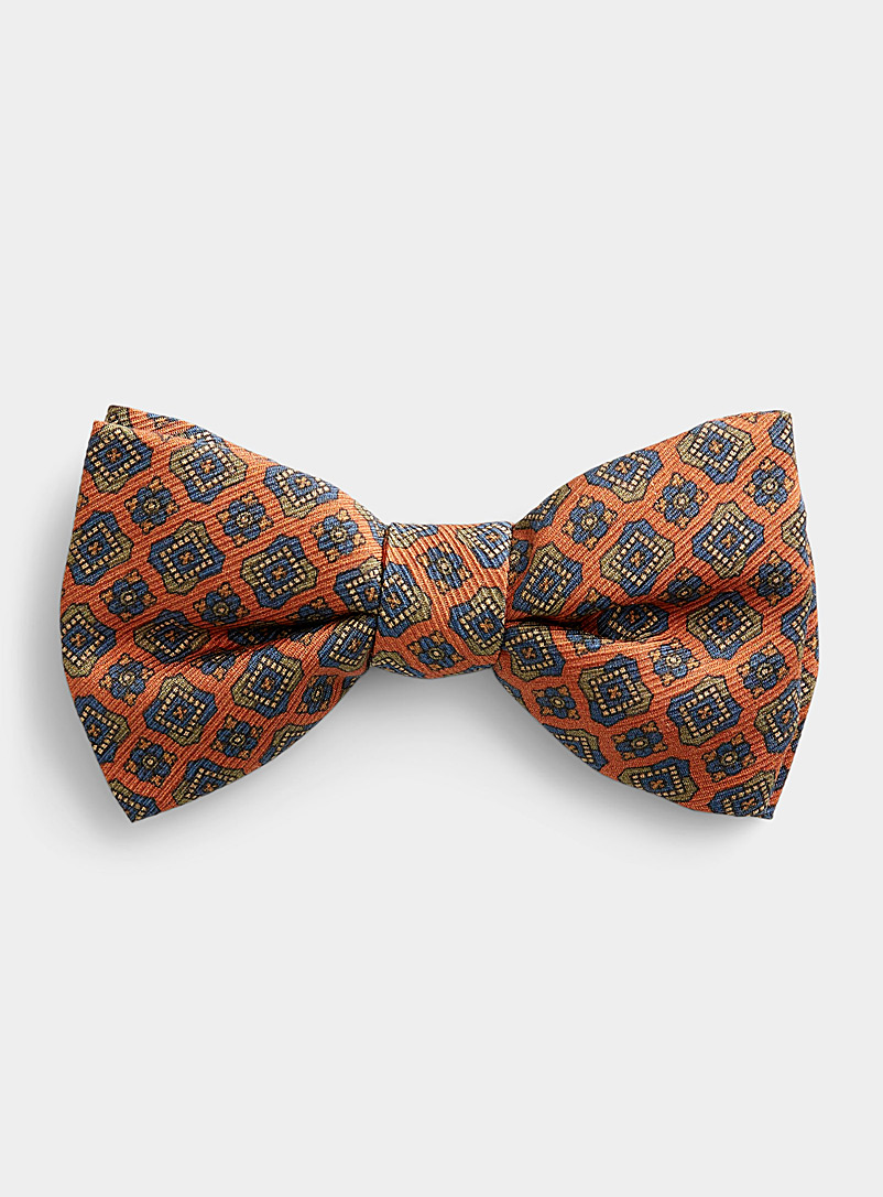 Blick Medium Orange Geo medallion orange bow tie for men