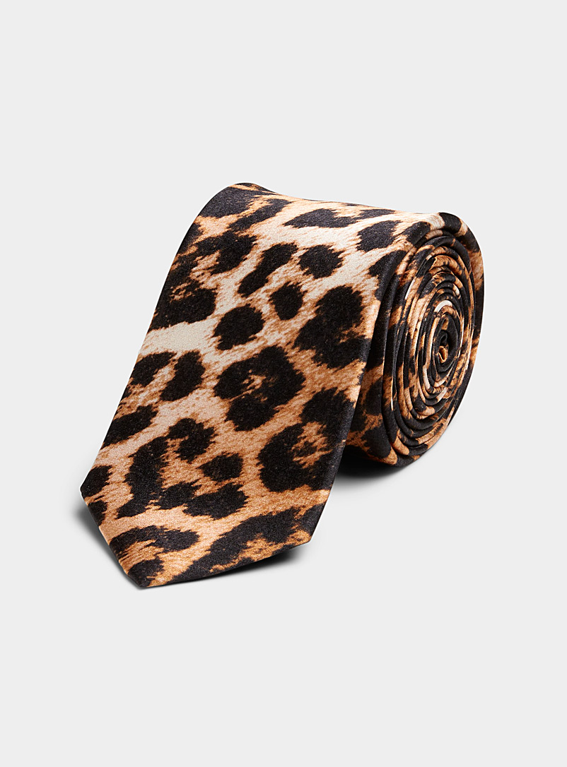 Blick Patterned copper brown Leopard print tie for men