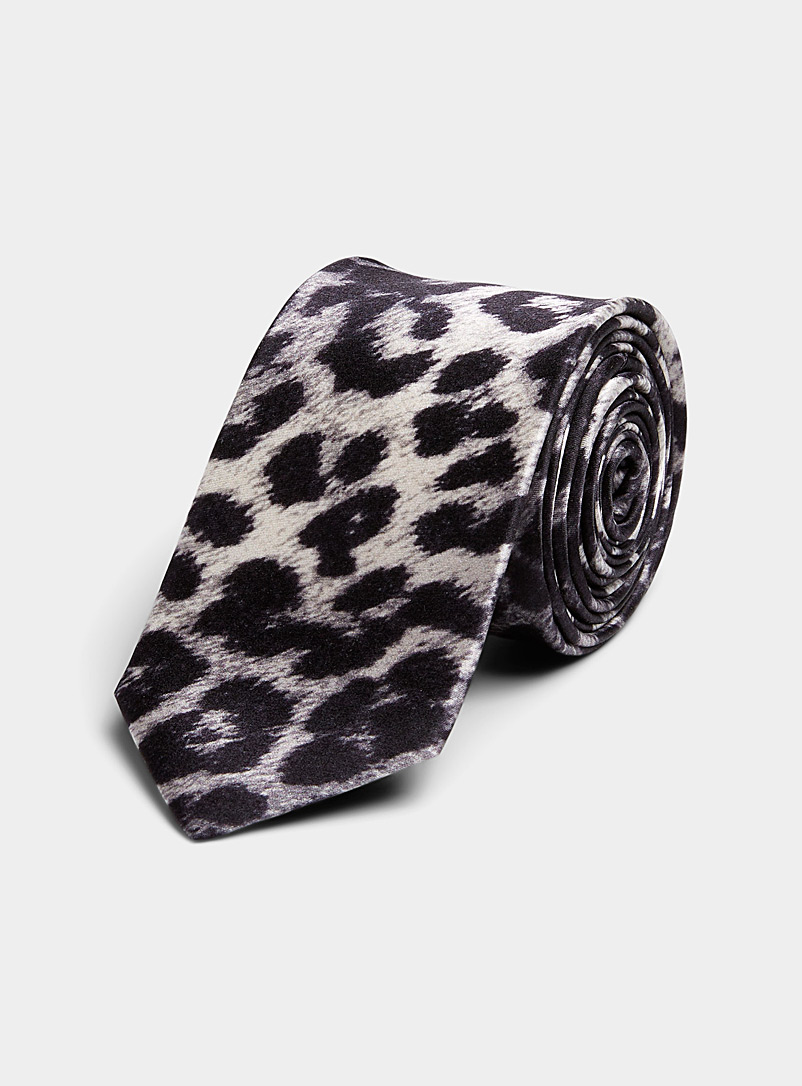 Blick Patterned grey Leopard print tie for men