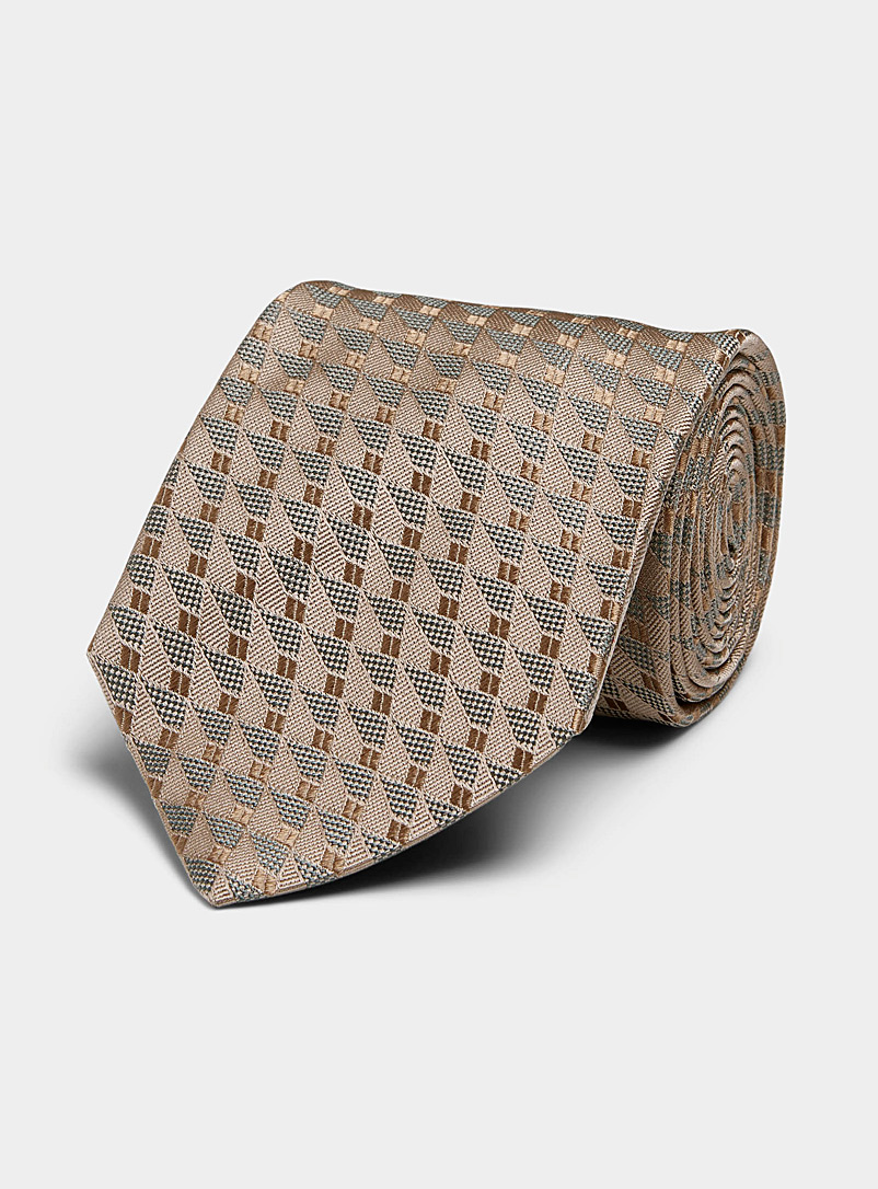 Blick: La cravate large mosaïque optique Tan beige fauve pour homme