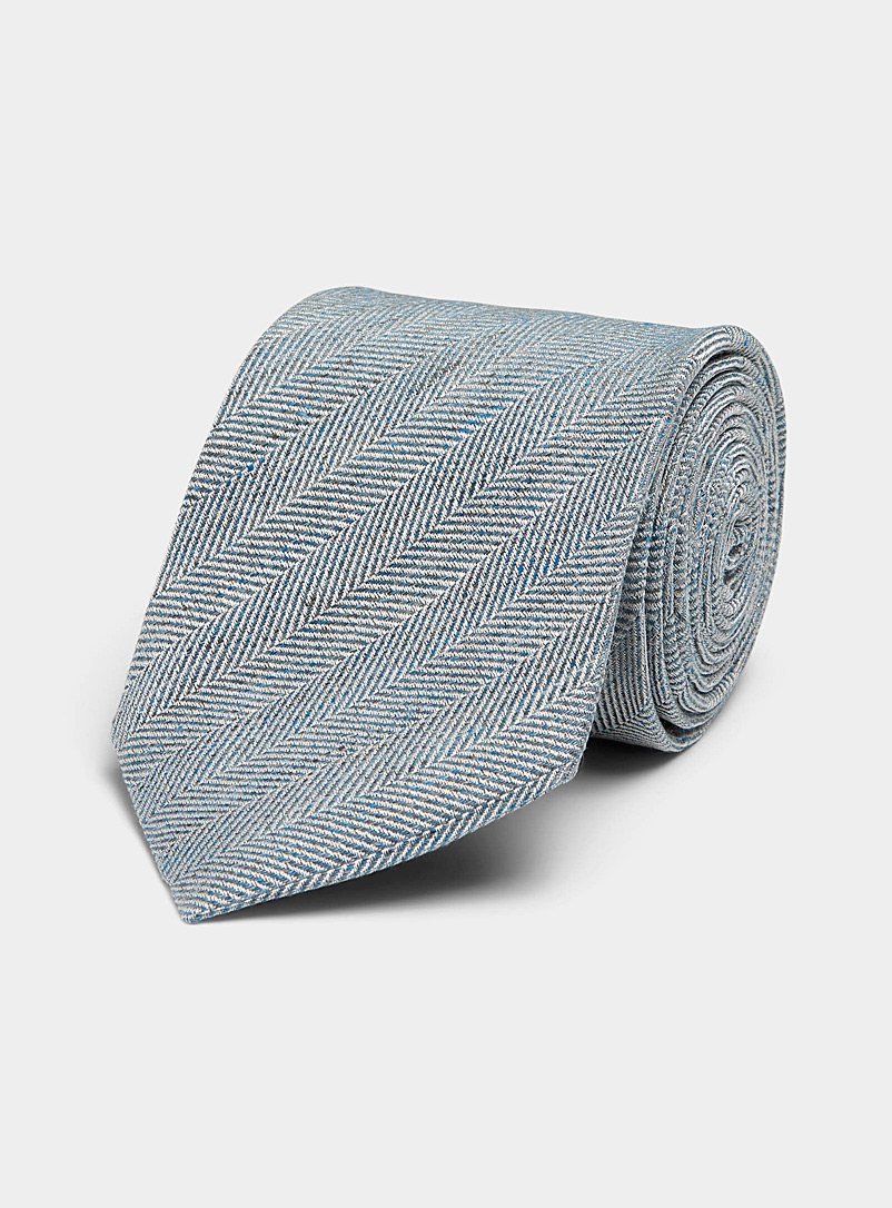 Blick Baby Blue Mini-chevron silk and linen tie for men