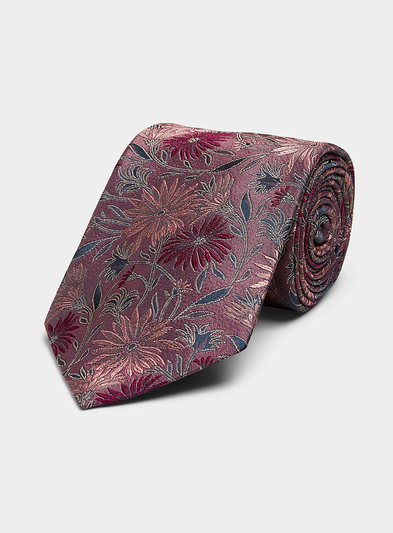 Blick: La cravate large fleurs tracées Rouge foncé-vin-rubis pour homme