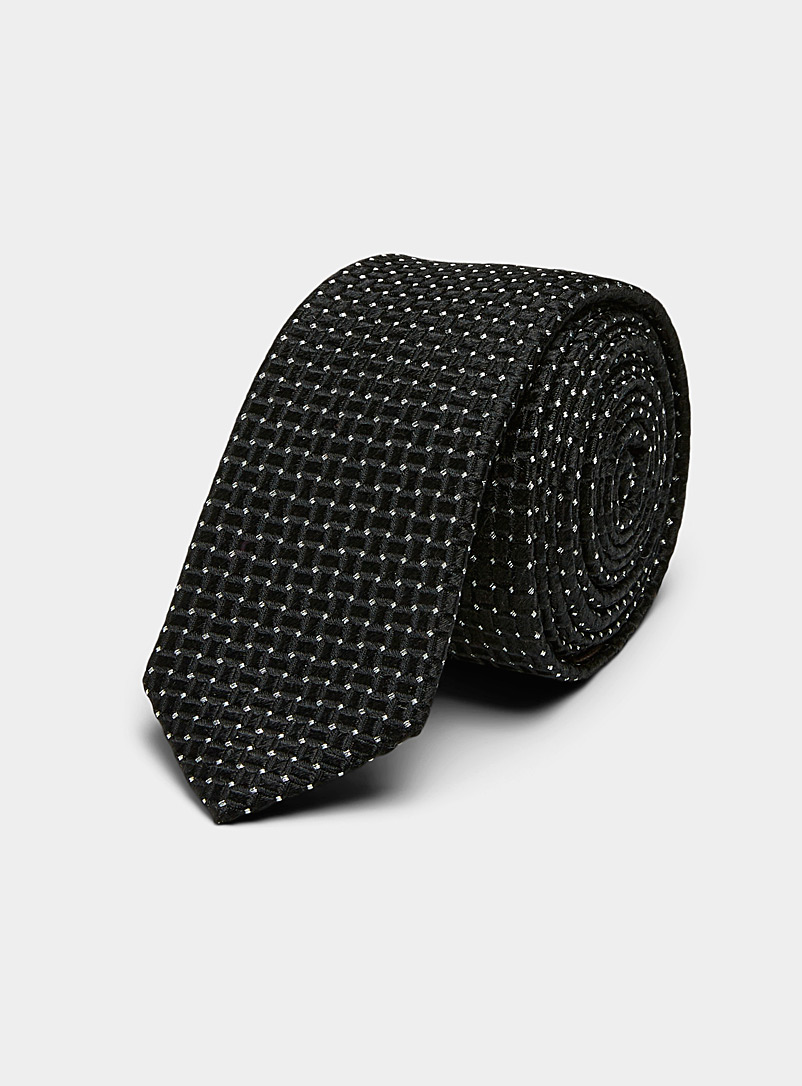 Blick: La cravate étroite pois jacquard Noir pour homme