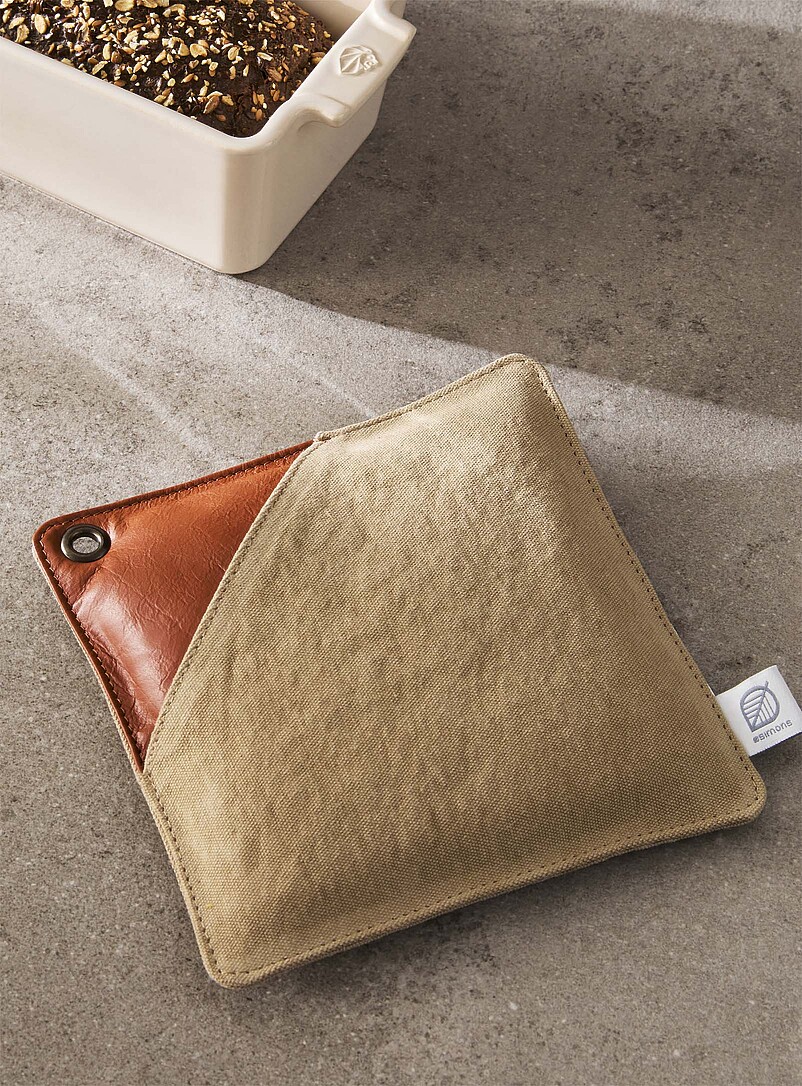Leather accent canvas potholder | Simons Maison | Aprons & Oven Mitts ...