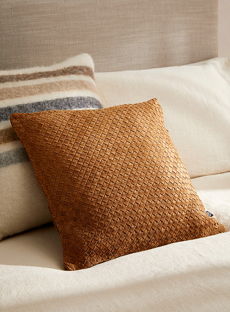Simons Maison Ecru/Linen Genuine leather braided cushion 45 x 45 cm