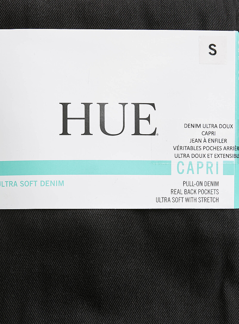 Hue: Le legging capri denim extensible uni Noir pour femme