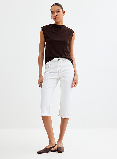 Hue White Side slit stretch denim capri legging for women