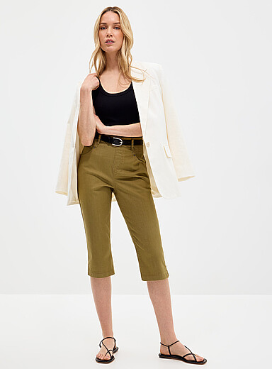Hue: Le legging capri denim extensible fentes lat&eacute;rales Blanc pour femme