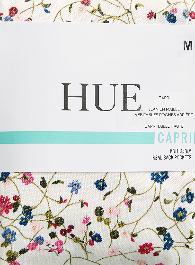 Hue: Le legging capri denim extensible petites fleurs &Eacute;cru &agrave; motifs pour femme