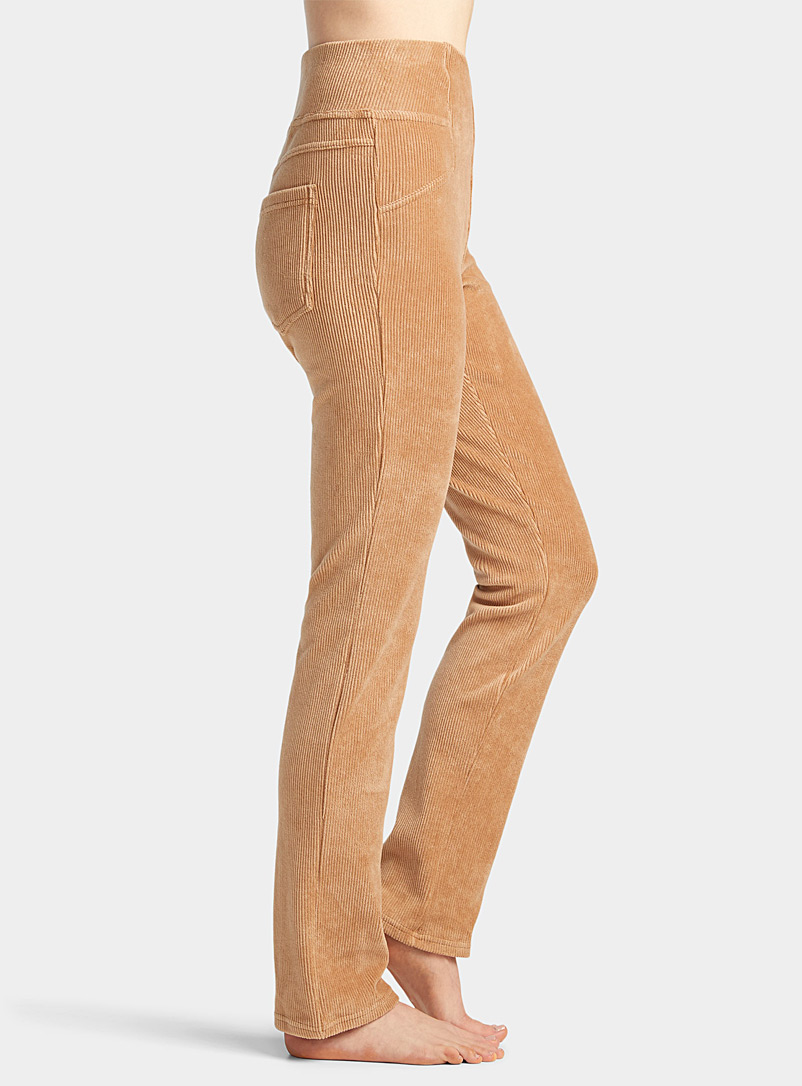 Hue: Le legging velours côtelé jambe droite Tan beige fauve pour femme