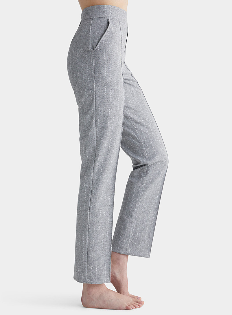 Hue Patterned Grey Banker stripe straight legging for women