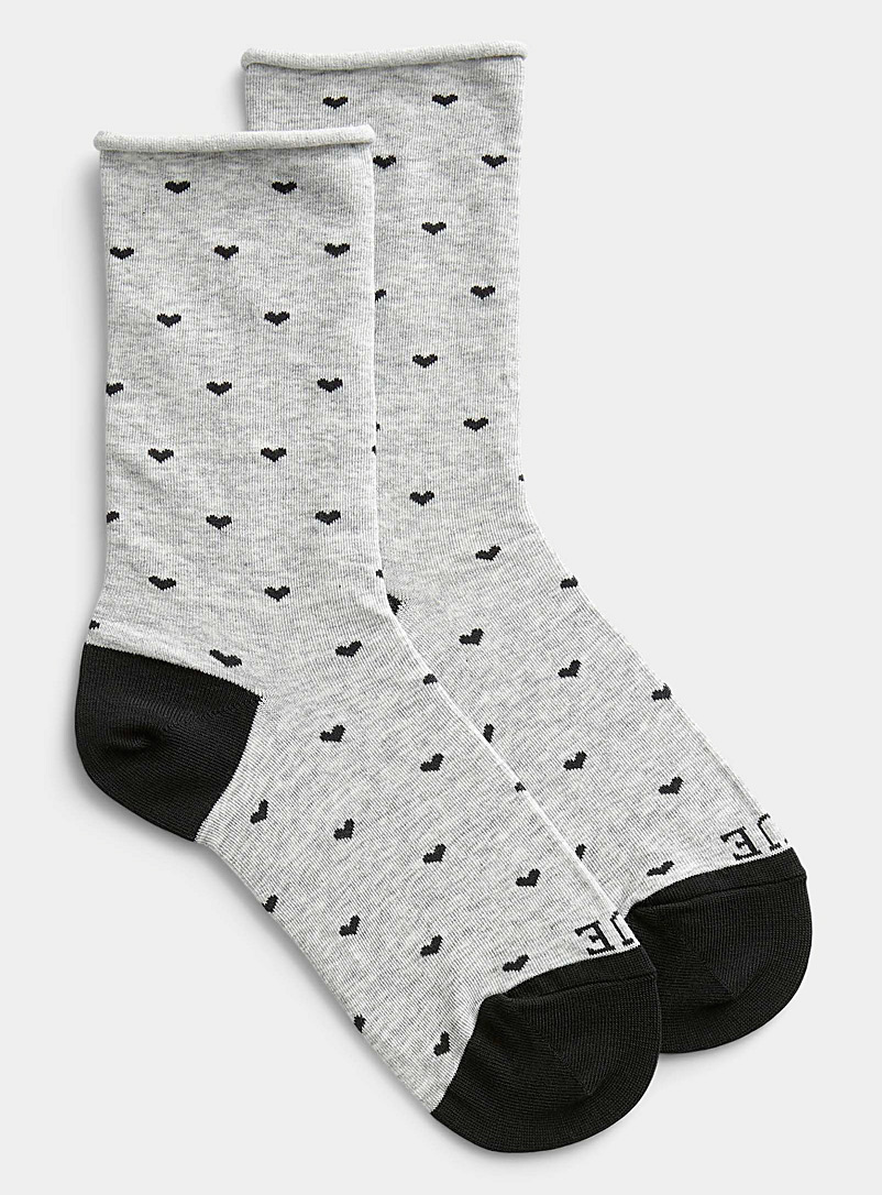 Hue Grey Rolled-hem patterned sock for women