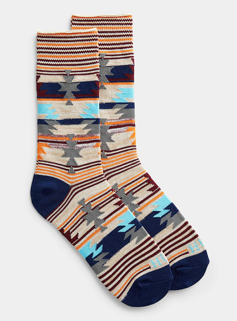 Hue Marine Blue Rolled-hem patterned sock for women