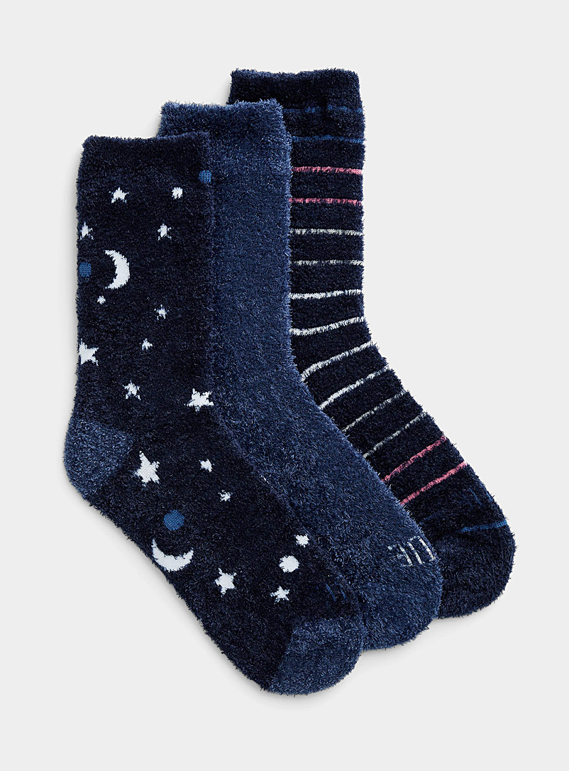 Hue Marine Blue Fluffy night sky socks Set of 3 for women