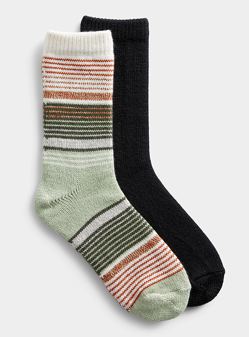 Hue Mossy Green Striped ribbed socks Set of 2 for women