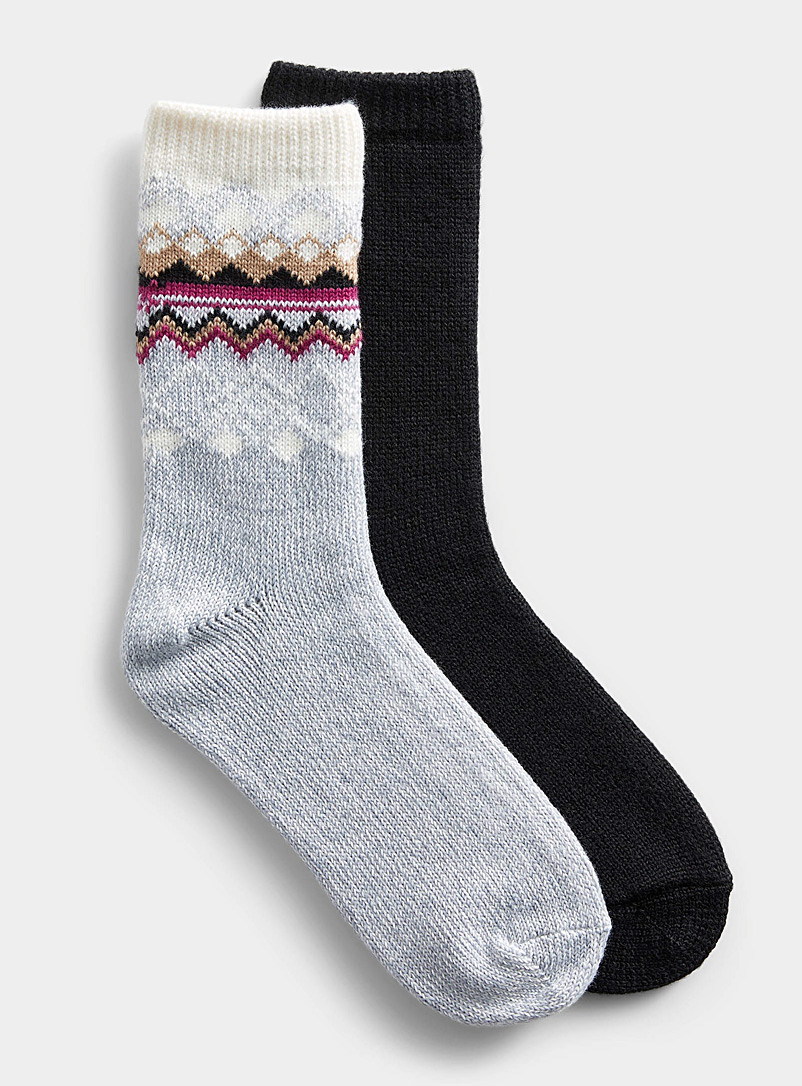 Hue Grey Jacquard ribbed socks Set of 2 for women