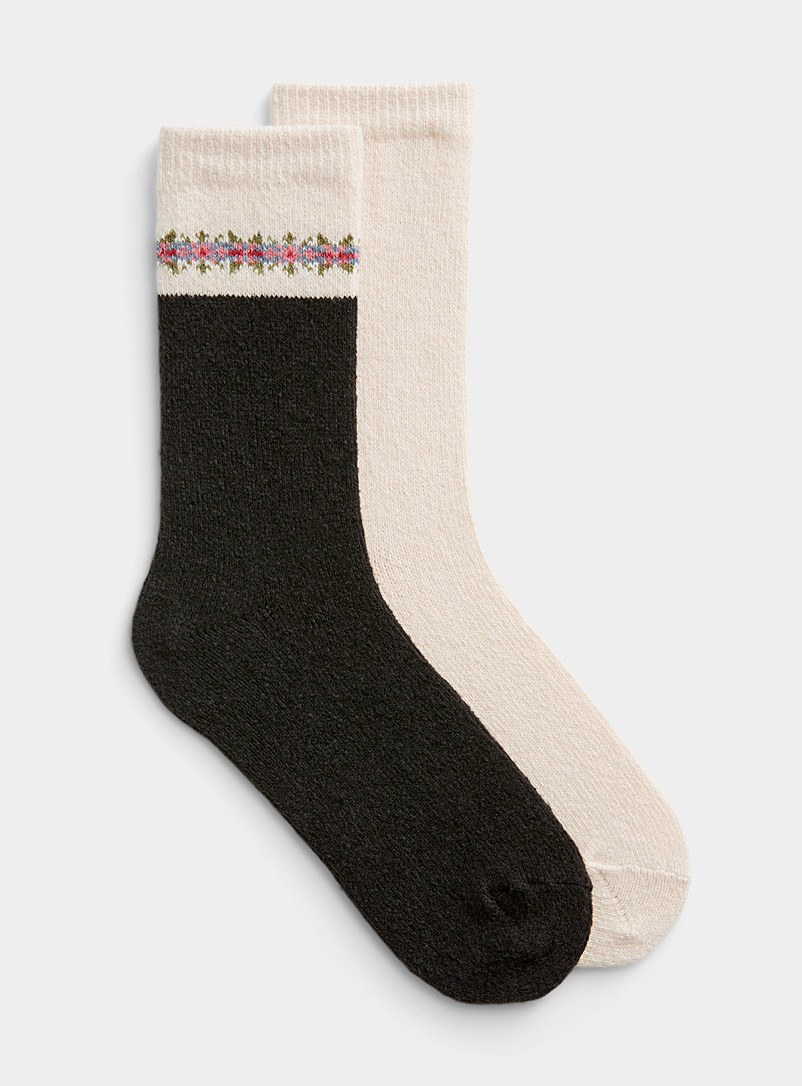 Hue Black Ultra-soft floral mosaic socks Set of 2 for women