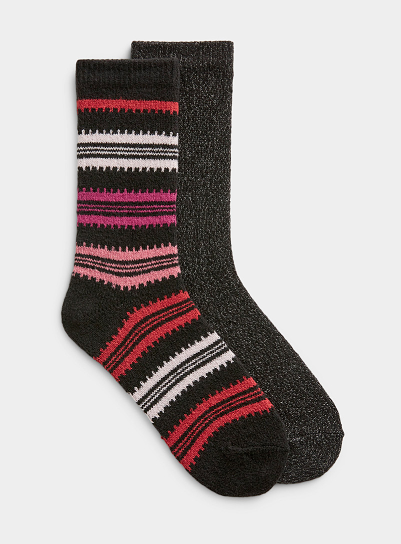 Hue Black Ultra-soft geo stripe socks Set of 2 for women
