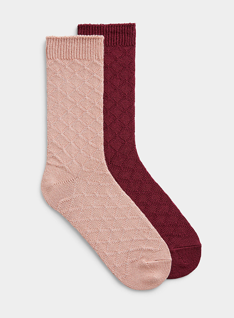Hue Ruby Red Ultra-soft embossed diamond socks Set of 2 for women