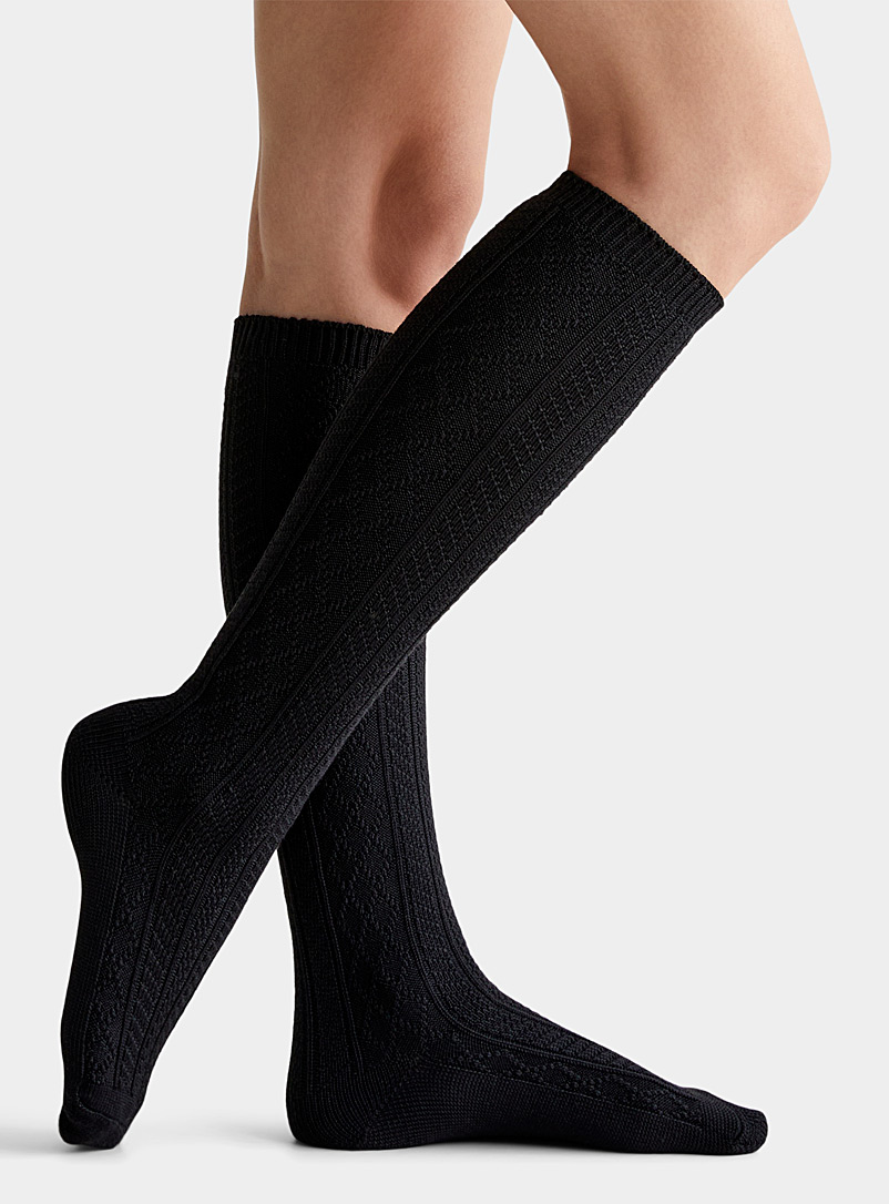Hue Black Twisted cable knee-highs for women