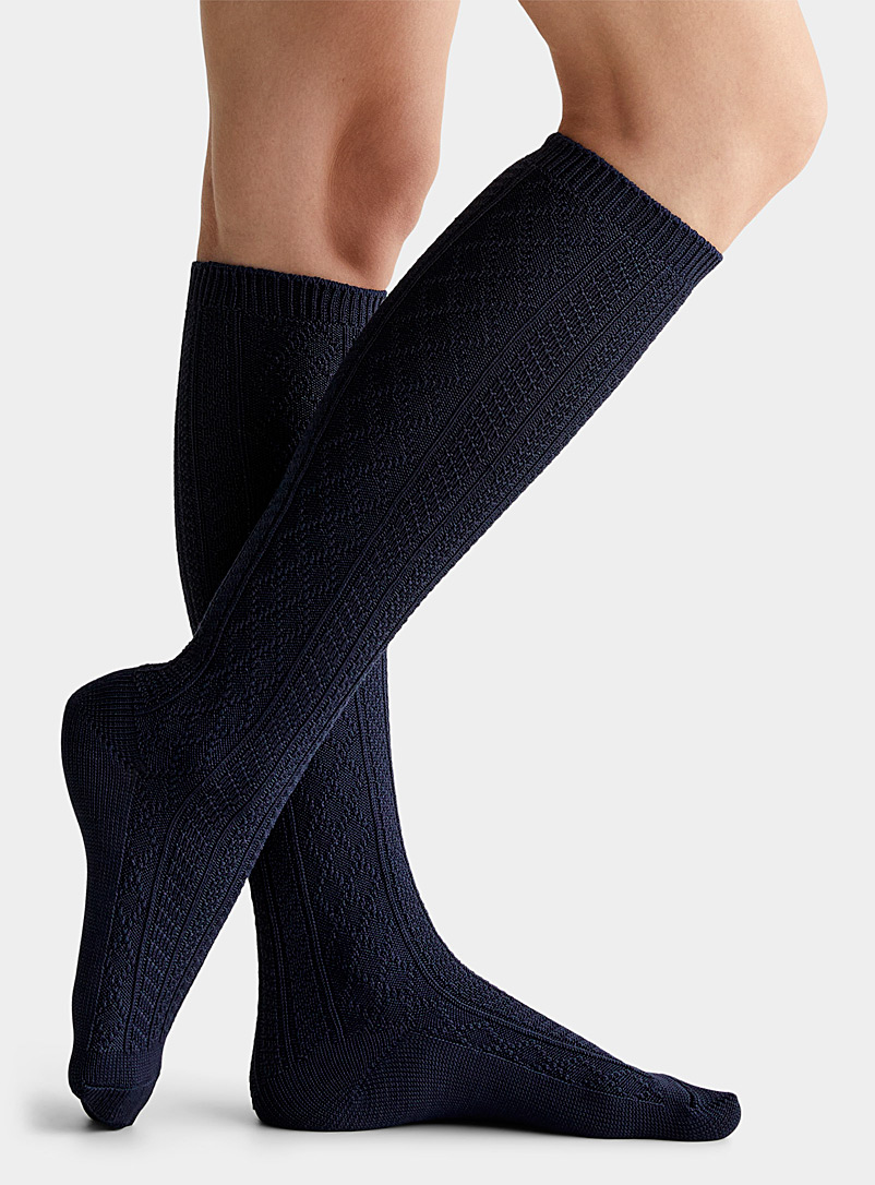Hue Marine Blue Twisted cable knee-highs for women